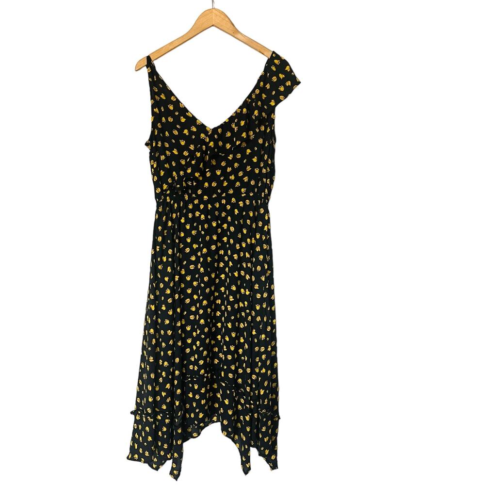 Who What Wear Floral Print Shark Bite Hem Midi Dress Size M Medium Yellow Black - Picture 3 of 7